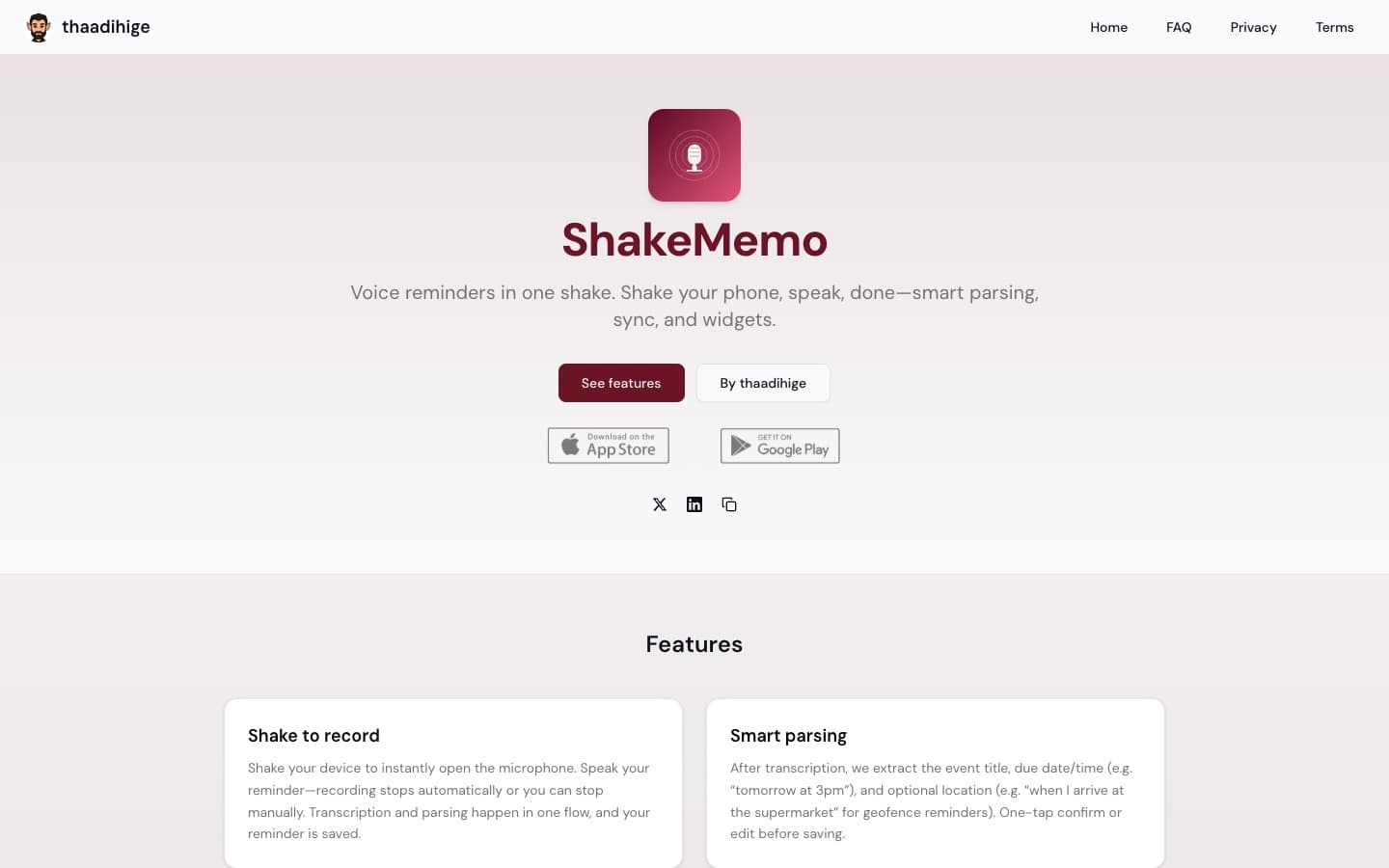 ShakeMemo product interface
